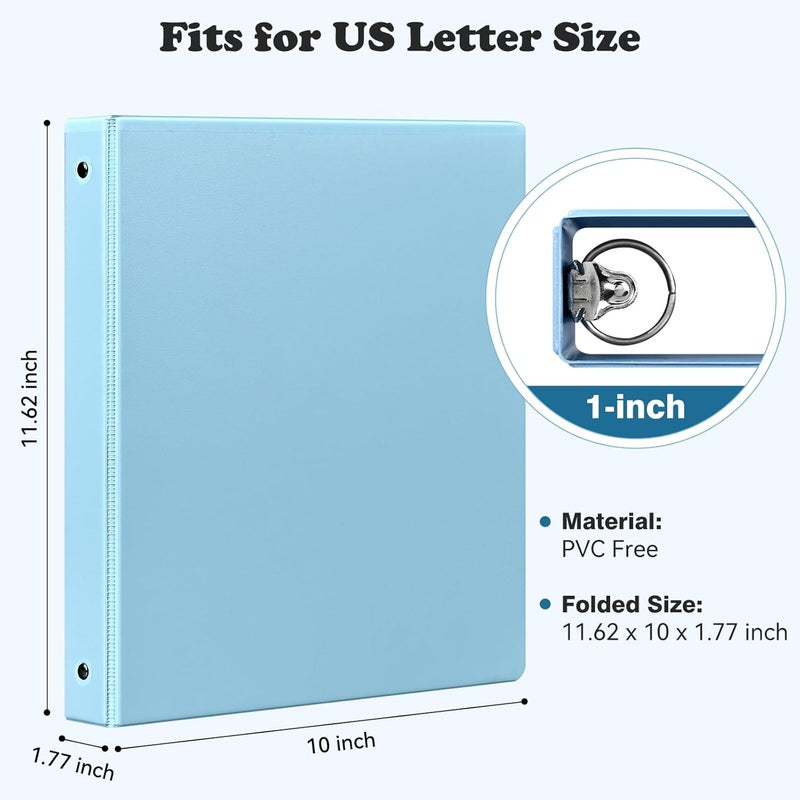 XRUNMIX 1-inch 3-Ring Binder with Pockets, Basic Binders 1'' Pastel Color Binders, Holds Letter Size 8.5'' x 11'',200 Sheet Capacity, Bundle 6 Pack for Back to School (1-Inch) - Image 2